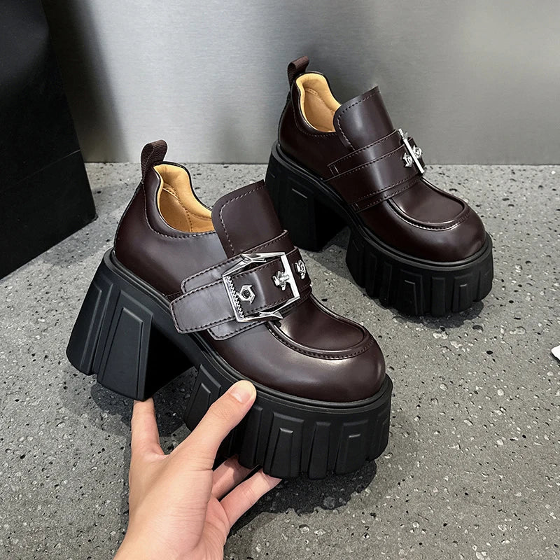 AUTUSPIN Winter Thick Platform High Heels Women Fashion Synthethic Microfiber Soft Leather Pumps Female Autumn Mary Janes Shoes
