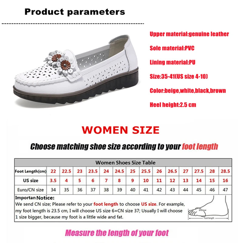 WOIZGIC Women Female Ladies Mother Genuine Leather Shoes Flats Loafers Platform Hollow Slip On Summer Cool Flowers Moccasins
