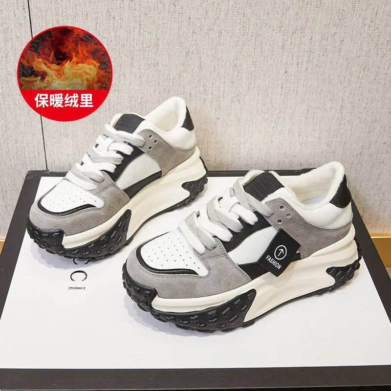 Fujin 7cm Cow Suede Leather Women Casual Autumn Breathable Platform Shoes Wedge Chunky Sneaker Females Winter Shoes Sports Shoes
