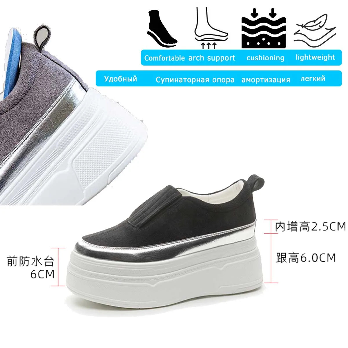 Fujin 8.5cm Synthetic Leather Cloth Chunky Heels Mary Jane Platform Wedge Flats Platform Autumn Breathable Pumps Spring Shoes