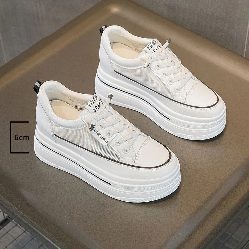 Fujin 8.5 Cm Mesh Genuine Leather Platform Shoes Wedge Sneakers for Women Summer Shoes White Flats Sandals Slippers Slides
