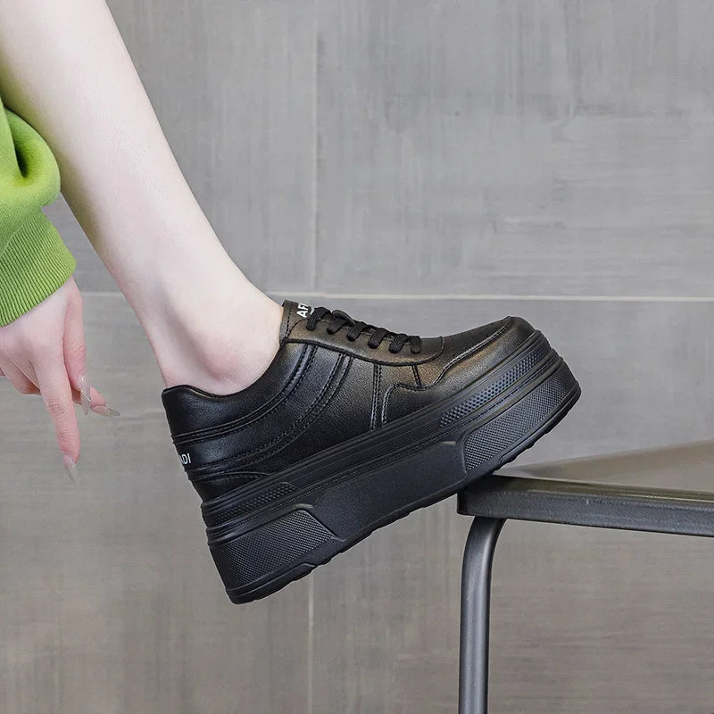 Fujin 9cm Genuine Leather Vulcanize High Brand Comfy Chunky Sneaker Loafer Spring Autumn Platform Wedge Vulcanize Women Shoes