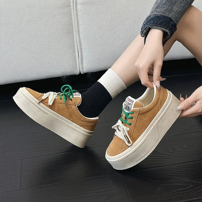 Fujin 5cm Genuine Leather Autumn Vulcanize High Brand Comfy Chunky Sneaker Women Platform Wedge Vulcanize Spring Flats Shoes