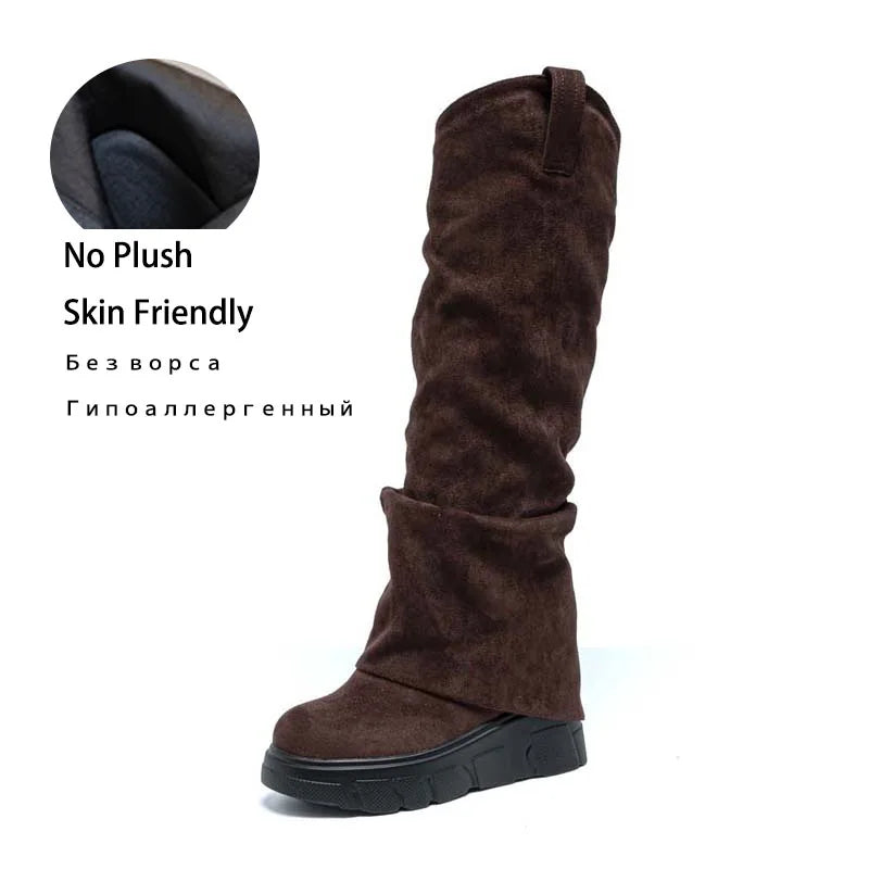 fujin 10cm heel knee high boots for women platform boots ankle spring autumn winter wedge comfy comfortable boots Ankle Booties