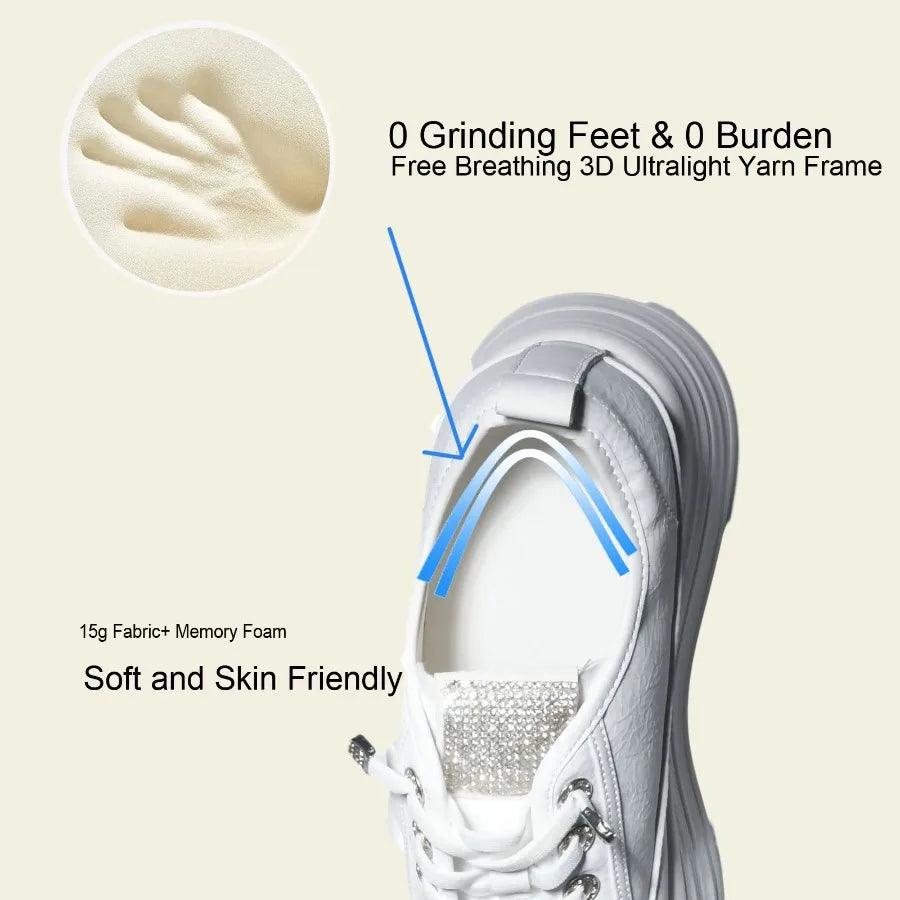 Fujin 9cm Women Casual Sneakers Platform Wedge Heel Breathable Women's Shoes Female Genuine Leather Comrfortable Shoes Women