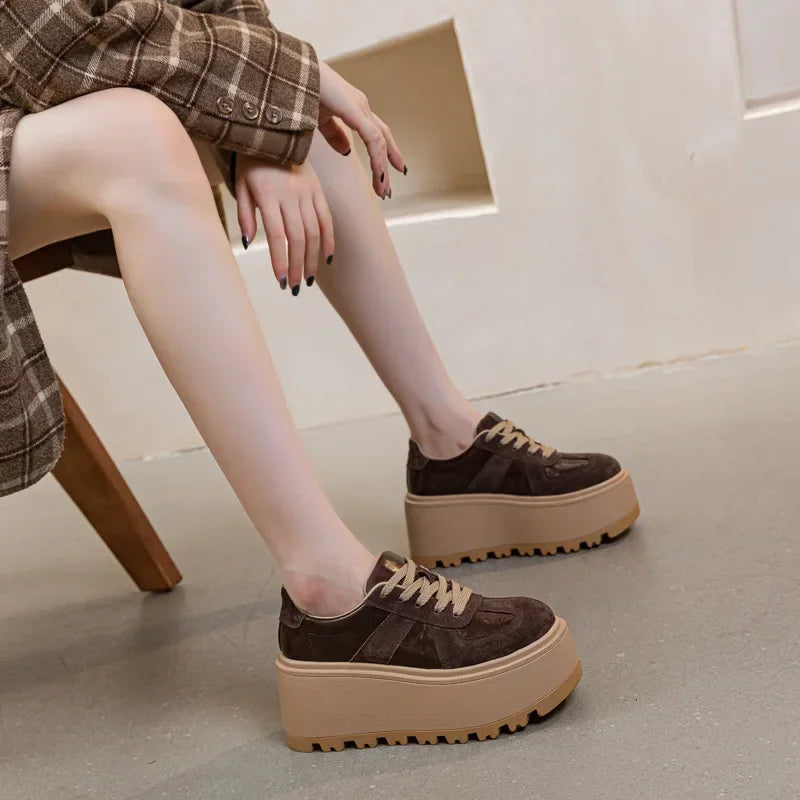 Fujin 8cm Suede Leather Mesh Platform Shoes Wedge Sneakers for Women Hidden Heel Increased Shoes Spring Autumn Sneakers Female