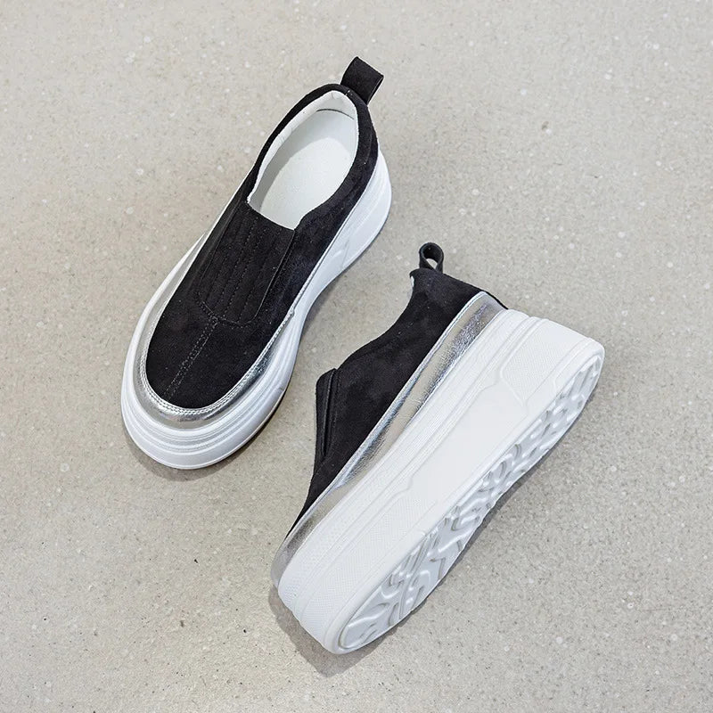 Fujin 8.5cm Synthetic Leather Cloth Chunky Heels Mary Jane Platform Wedge Flats Platform Autumn Breathable Pumps Spring Shoes