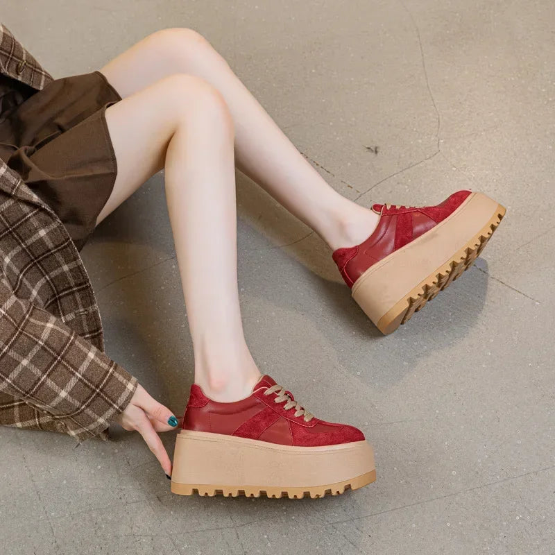 Fujin 8cm Suede Leather Mesh Platform Shoes Wedge Sneakers for Women Hidden Heel Increased Shoes Spring Autumn Sneakers Female