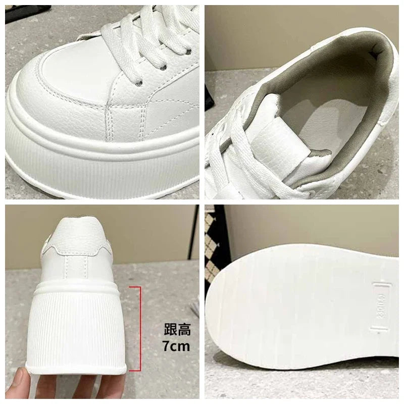 Koznoy 7cm Microfiber Leather Vulcanize Casual Women Spring Autumn Platform Wedge Sneakers Breathable High Brand Ladies Shoes