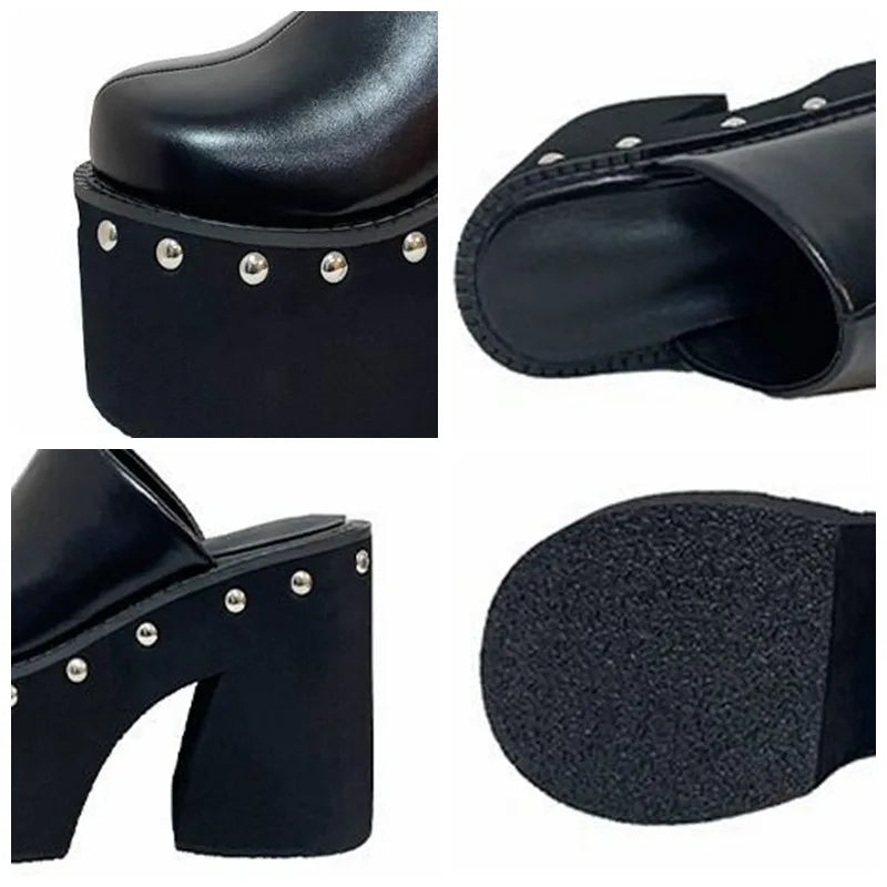 Fujin 11cm PU Leather Women Fashion High Heels Pumps Platform Wedge Summer Round Big Toe Ladies Sandals Big Size Slippers Shoes