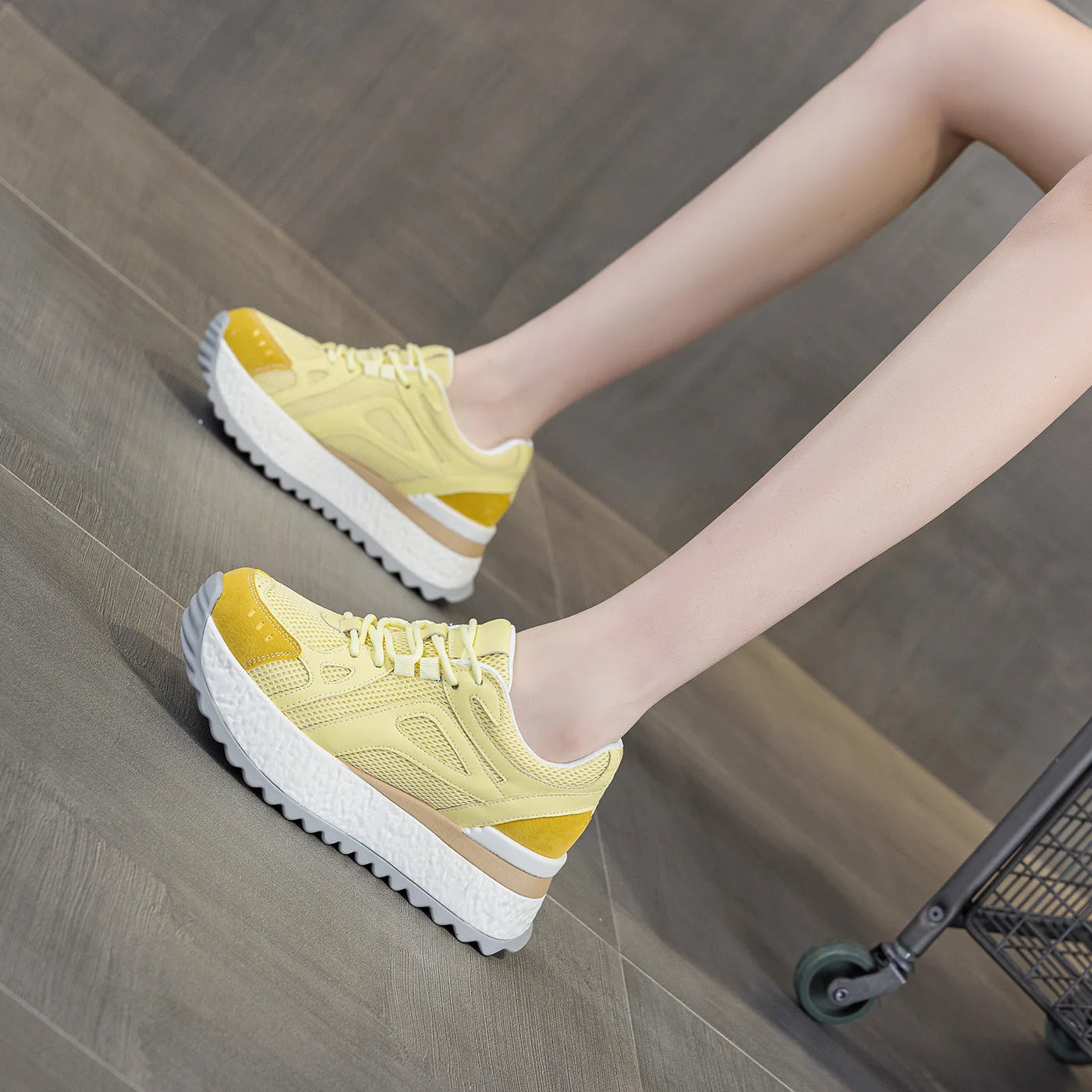 Fujin 6cm Women Casual Shoes Platform Sneakers Heel Chunky Sneakers Heel Genuine Leather Comfortable Walking Shoes Non Slip