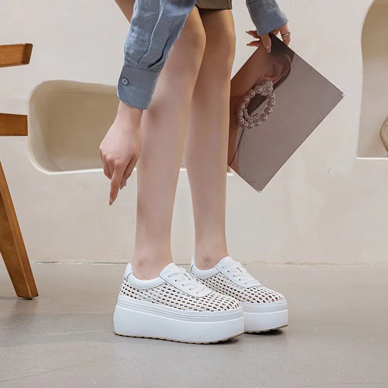 Fujin 8cm Air Mesh Weave Microfiber Leather High Brand Platform Wedge Fashion Summer Comfy Shoes Sandals Women Chunky Sneaker