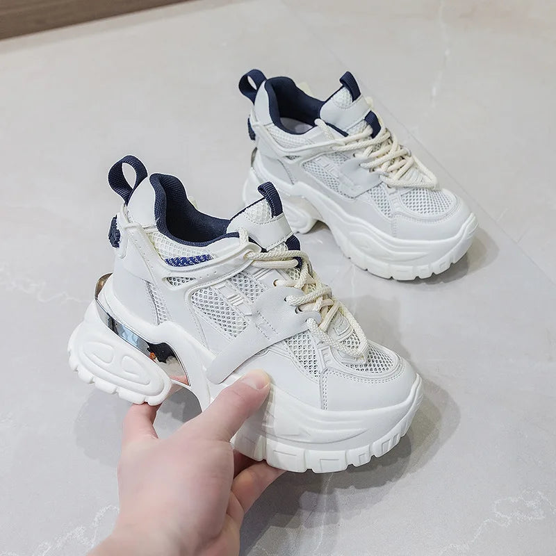 Fujin 10cm Air Mesh Microfiber Leather Summer Platform Wedge Women Casual Shoes Autumn Lady Fashion Shoes Chunky Sneakers Skate