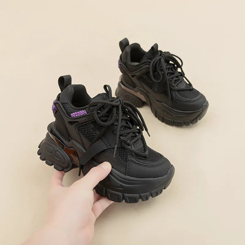 Fujin 10cm Air Mesh Microfiber Leather Summer Platform Wedge Women Casual Shoes Autumn Lady Fashion Shoes Chunky Sneakers Skate