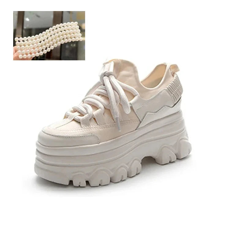 Fujin 9cm Platform Wedge Sneakers Genuine Leather Women Shoes Chunky Sneakers for Female Spring Autumn Summer Breathable Shoes