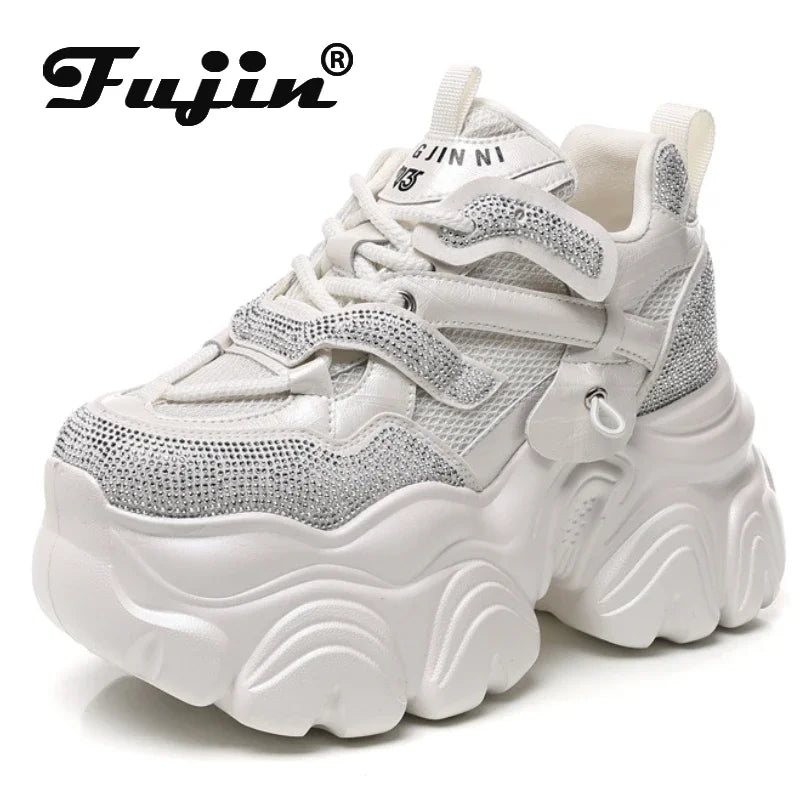 Koznoy 10cm Air Mesh Microfiber Leather Vulcanize Platform Wedge Flats Comfy Summer Chunky Sneaker Hollow Women Sandals Shoes