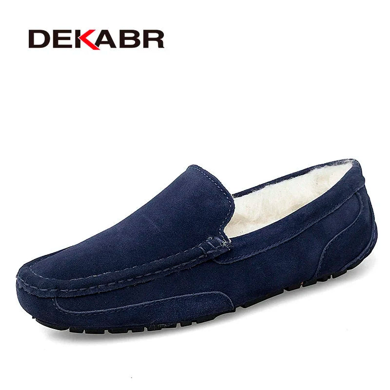 DEKABR Men Loafers Shoes Warm Soft Genuine Leather Business Men Moccasins Shoes Breathable Slip on Driving Shoes Size 38-47