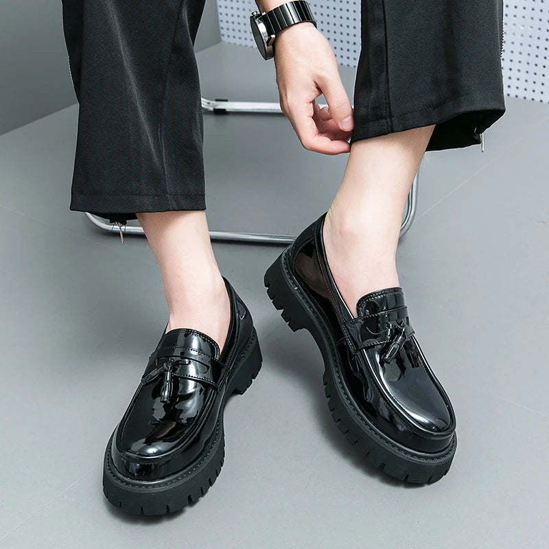 STRONGSHEN Fashion Men Tassel Loafers Leather Shoes Business Formal Shoes Designer Oxford Shoes Mens Platform Party Wedding Shoe