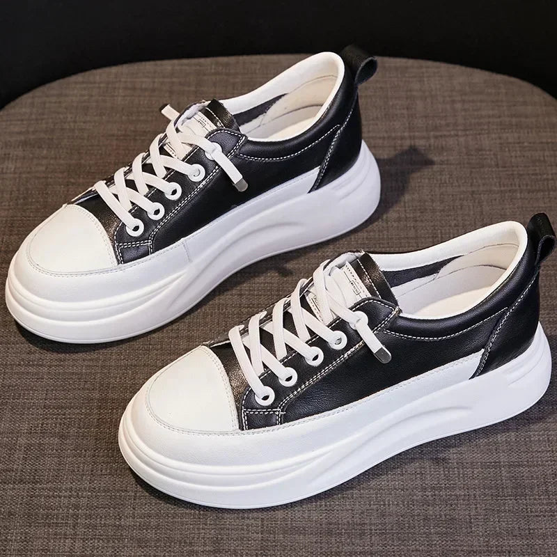 Fujin 4.5cm Genuine Leather Women Shoes Platform Flats Breathable Women Winter Shoes White Sneakers Spring Autumn Winter Shoes