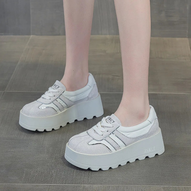 Fujin 6cm 2025 Suede Cow Genuine Leather Booties Autumn Spring Combat Shoes Women Platform Wedge Flats Ladies Ankle Booties