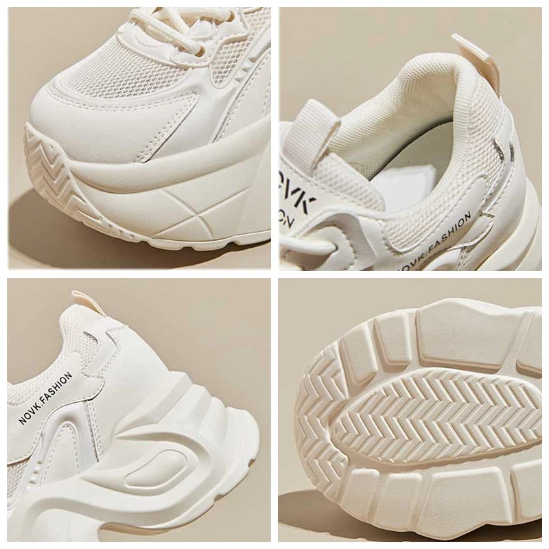 Fujin 9cm Air Mesh Genuine Leather Chunky Sneakers Casual Breathable Summer Ladies Fashion Platform Shoes Wedge Women Vulcanize