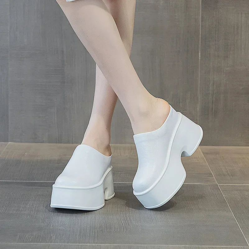 Fujin 11cm New Slippers Natural Cow Genuine Leather Platform Wedge Sneakers Pumps Summer Women ROME Hidden Heels Vulcanize Shoes