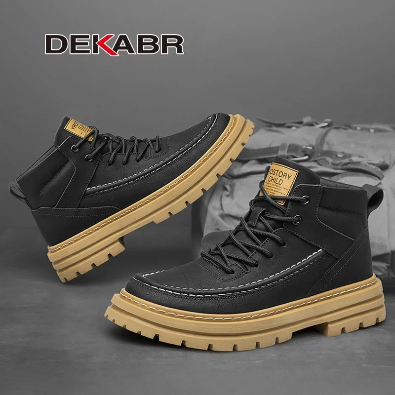 DEKABR Genuine Leather Men's Ankle Boots Luxury Comfortable Style Shoes Casual Personalized Handmade Thick Sole Boots Size 38-48