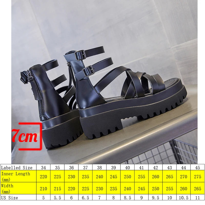 Fujin 7cm Genuine Leather Platform Sandas Wedge Shoes Summer Women Roman Boots Open Toe Women Summer Gladiator Cross Tied Zip