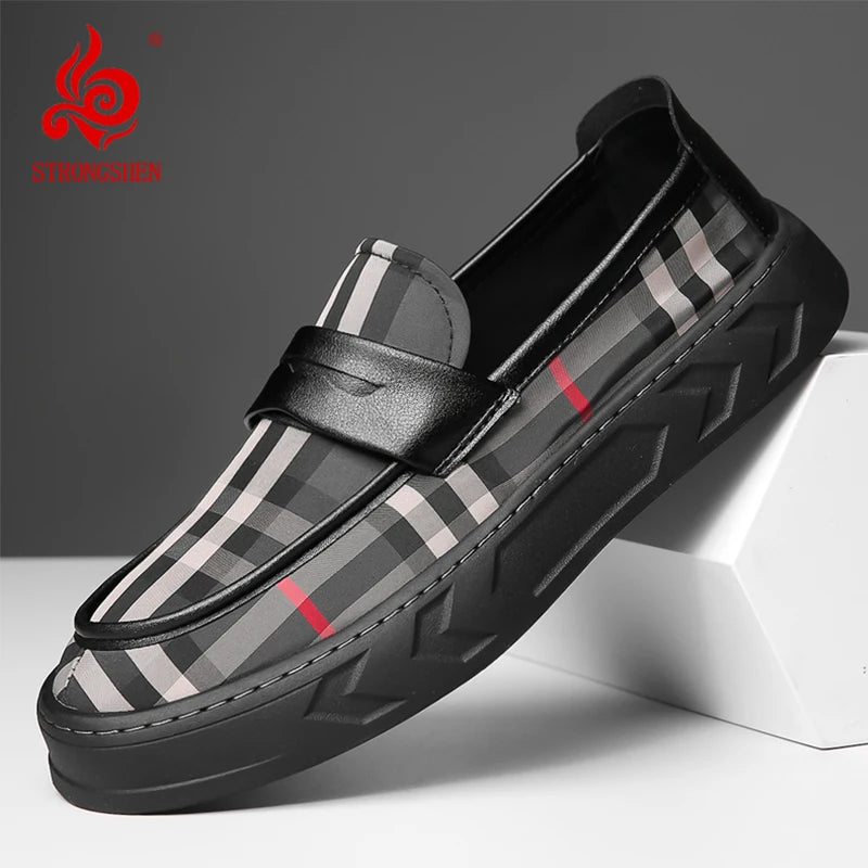 Men's Loafers Casual Shoes Retro Slip on Thick Sole Anti Slip Fashion Breathable Leather Shoes High Quality Office Party Shoes