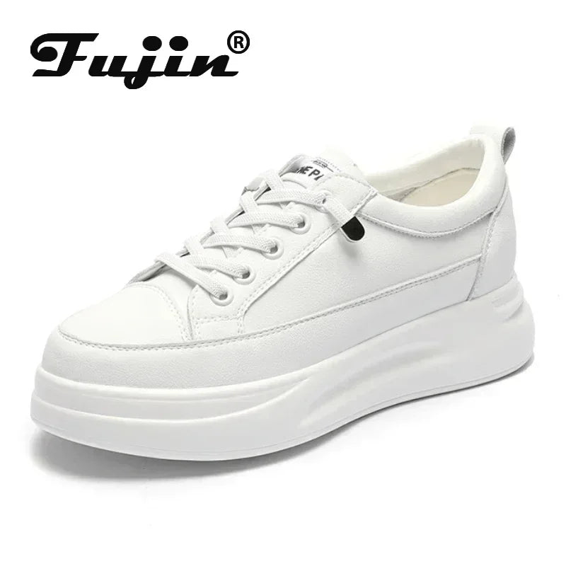 Fujin 4.5cm Genuine Leather Women Shoes Platform Flats Breathable Women Winter Shoes White Sneakers Spring Autumn Winter Shoes