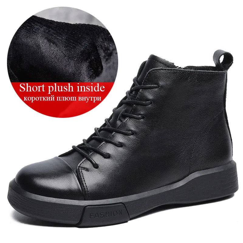 DRKANOL 2025 Fashion Women Flat Ankle Boots 100% Cow Genuine Leather Round Toe Autumn Winter Warm Casual Short Boots Black Brown