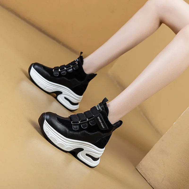 Fujin 8cm Microfiber Leather Women Casual Shoes Comforable Walking Shoes Platform Sneakers High Chunky Spring Autumn Fall Boots