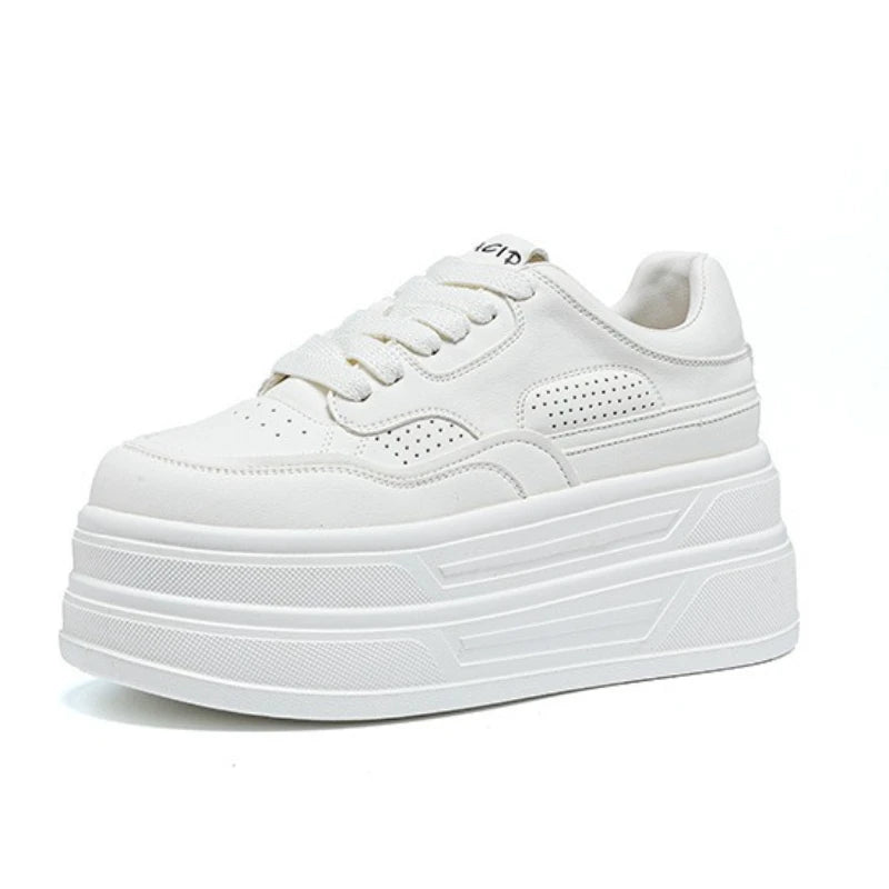 Fujin 7cm Genuine Leather White Shoes Spring Autumn Platform Sneakers Heel Casual Shoes Walking Shoes Fashion Sneakers comfy