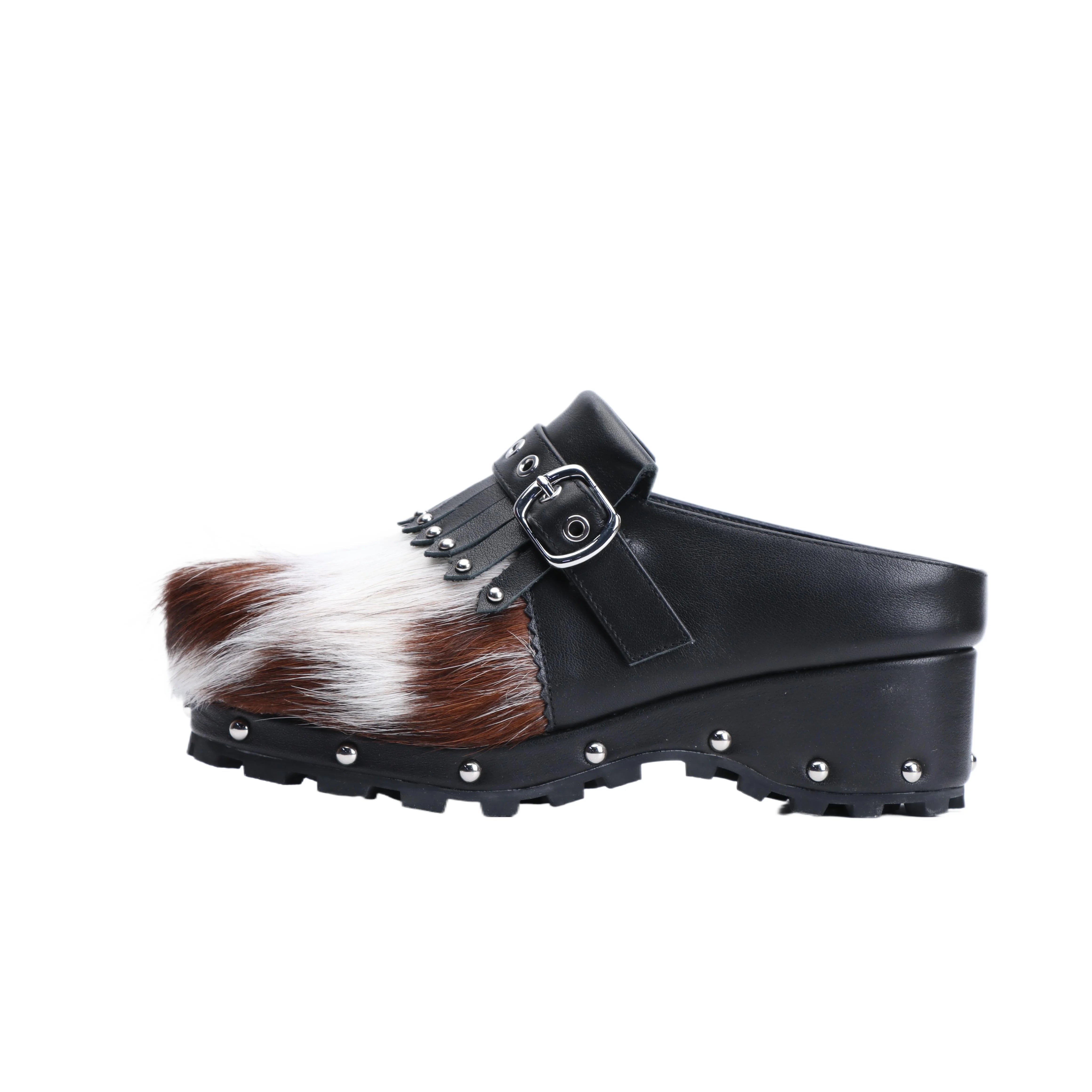 Luxury Designer Mule Sandals for Women, Handmade Cowhide Fur, Rubber Sole, Latex Insole,Trendy Tassel Detail,Summer Slides 2025