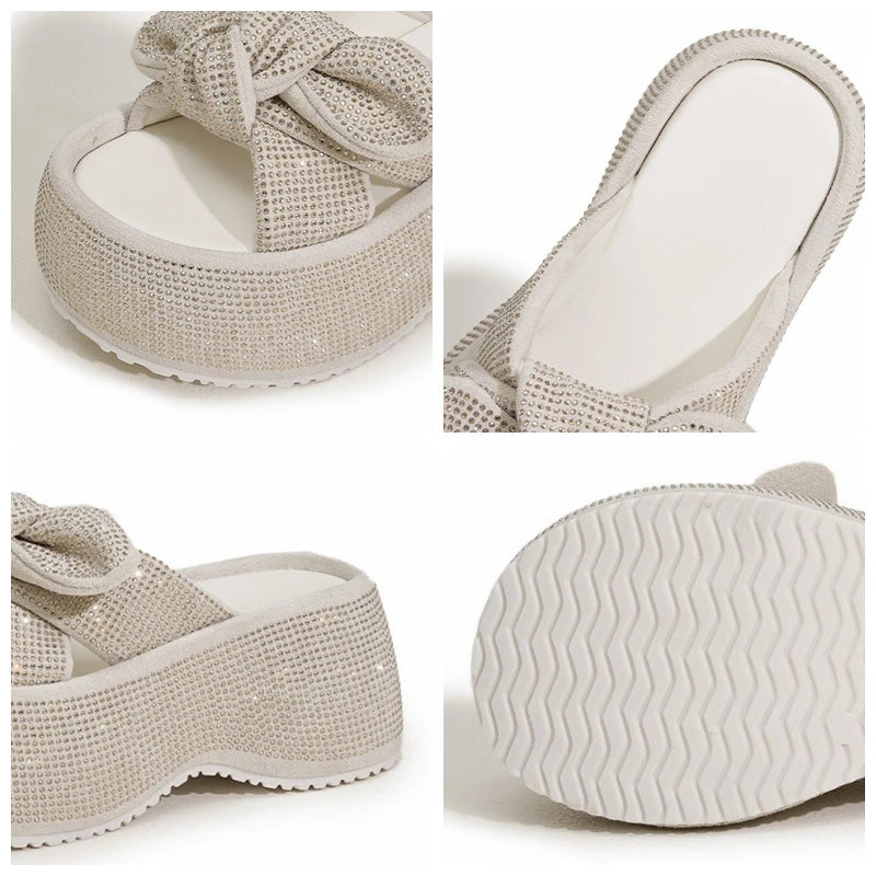 Fujin 8cm Synthetic Microfiber Leather Women Sandals Flats Chunky Sneakers Hollow Bling Slippers Platform Wedge Flats Shoes