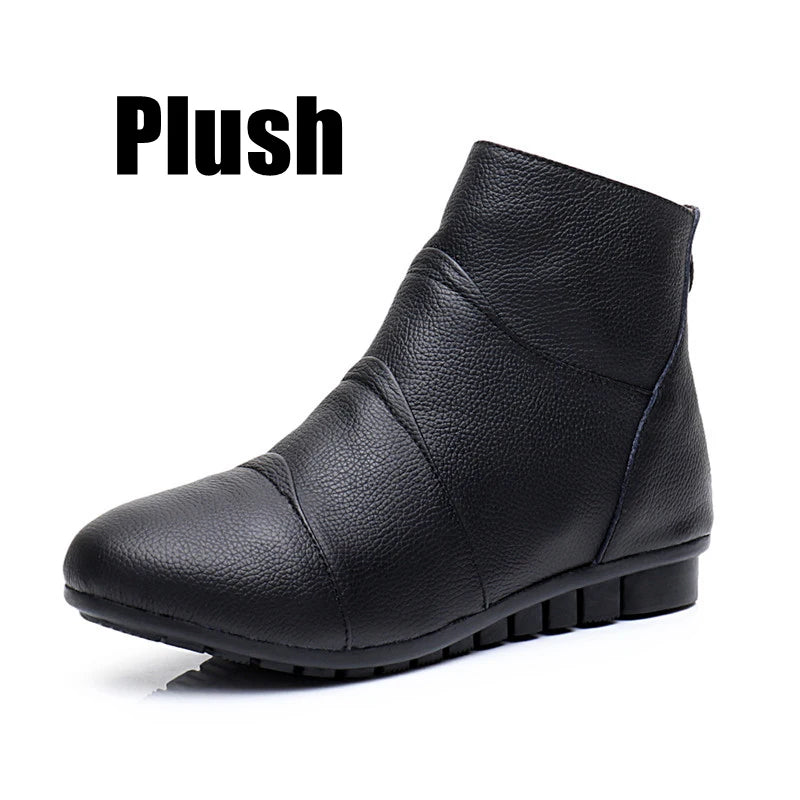 WOIZGIC Women's Ladies Female Mother Genuine Leather Shoes Platform Ankle Boots Zipper Autumn Winter Warm Plush Fur Plus Size