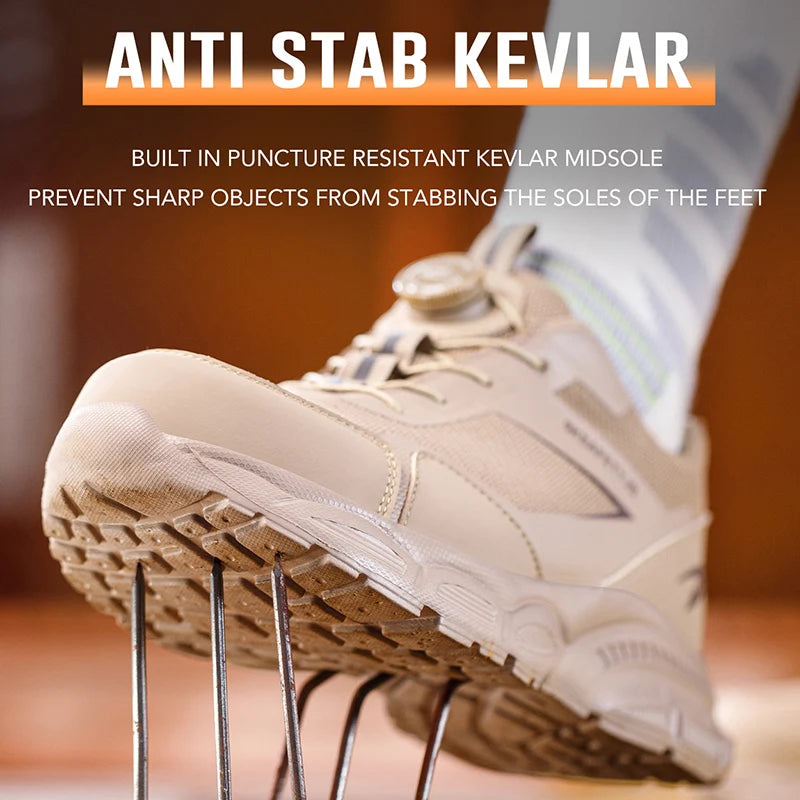 Breathable Work Shoes For Men Anti-smash Anti puncture Safety Shoes Men boots Rotating Button Indestructible Shoes Male Sneakers