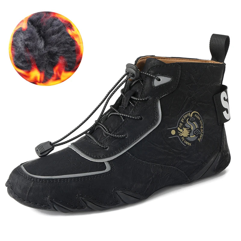 STRONGSHEN Men Leather Ankle Boots Winter Warm Plush Snow Boots Men Outdoor Sneakers Male Waterproof Non-slip Moccasins Boots