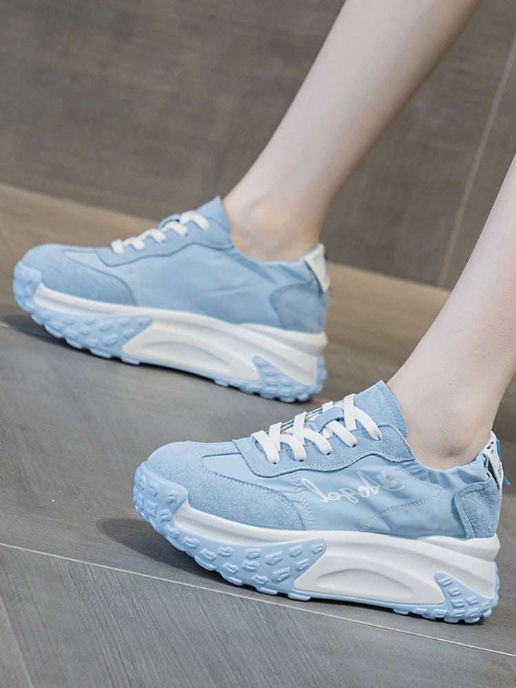 Fujin 7cm Denim Cloth Suede Genuine Leather Platform Wedge Flats Comfy Booties Breathable Women Chunky Sneaker Summer Shoes