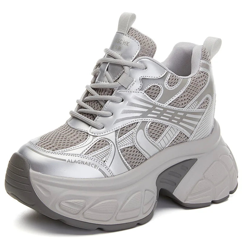 Fujin 12cm 2025 Air Mesh Synthetic Genuine Leather Platform Wedge Flats Women Vulcanize Hollow Summer Chunky Sneakers Shoes