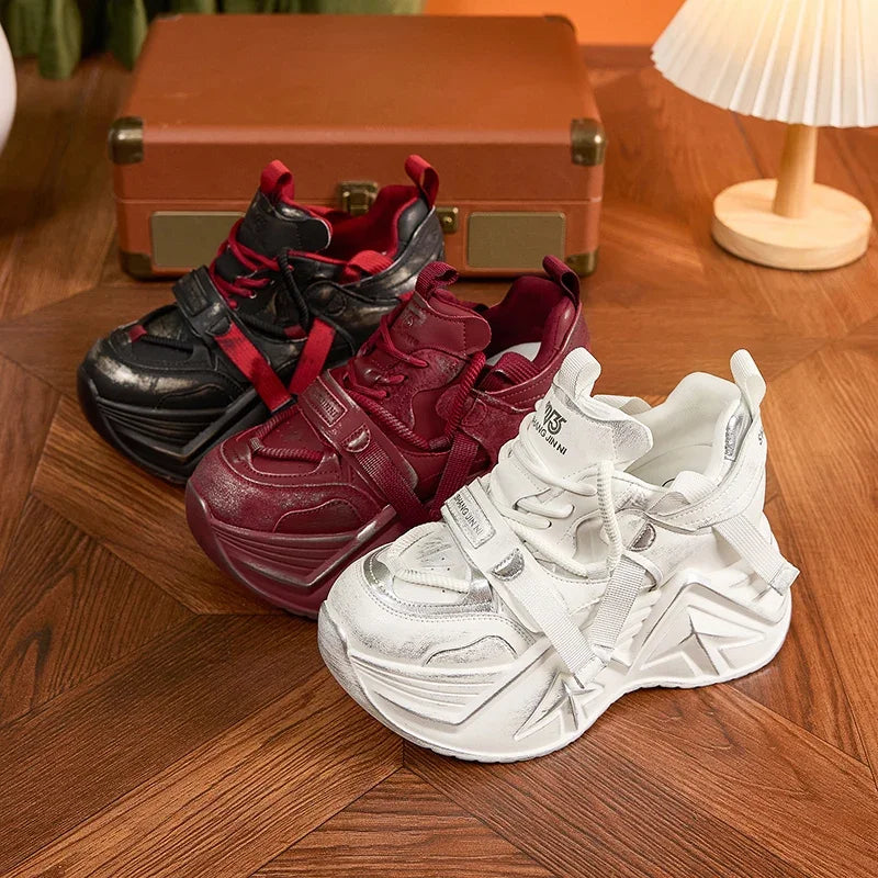AUTUSPIN 2025 Winter Spring Women Sneakers Chunky Platforms Hidden Heels Leisure Vulcanized Shoes Retro Soft Thick Soled Sneaker