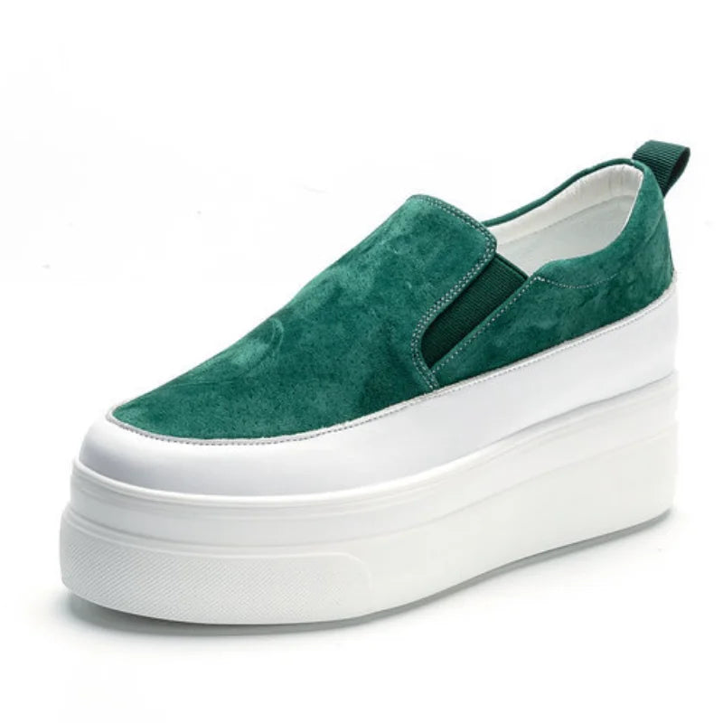fujin genuine leather women shoes platform wedge sneakers chunky shoes slip on slipon women casual shoes slipony spring autumn