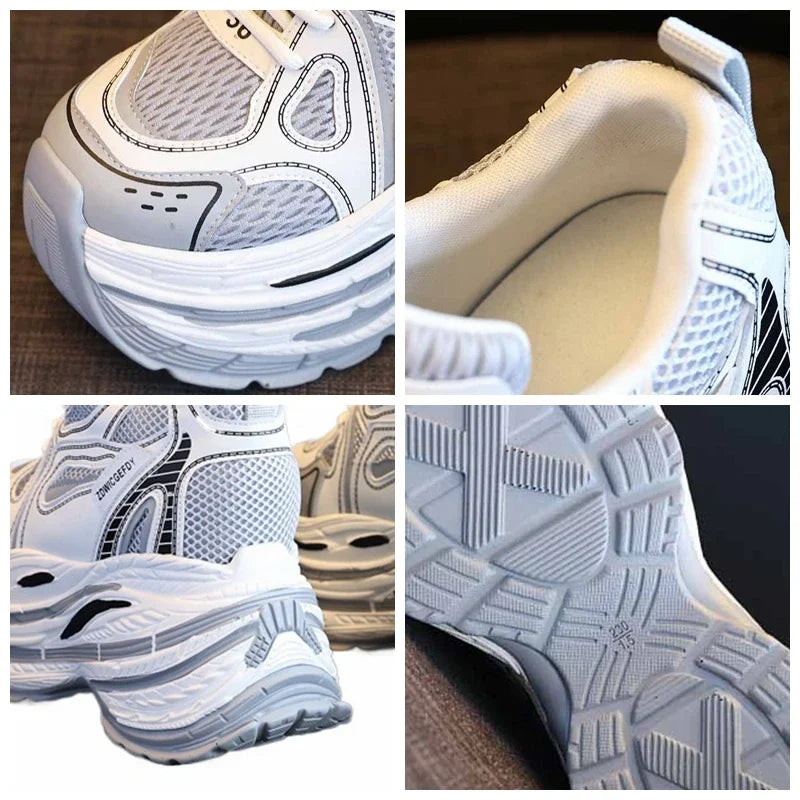 Koznoy 10CM Air Mesh Microfiber Leather Autumn Vulcanize Fashion Women Chunky Sneakers Mixed Color Platform Wedge Causal Shoes