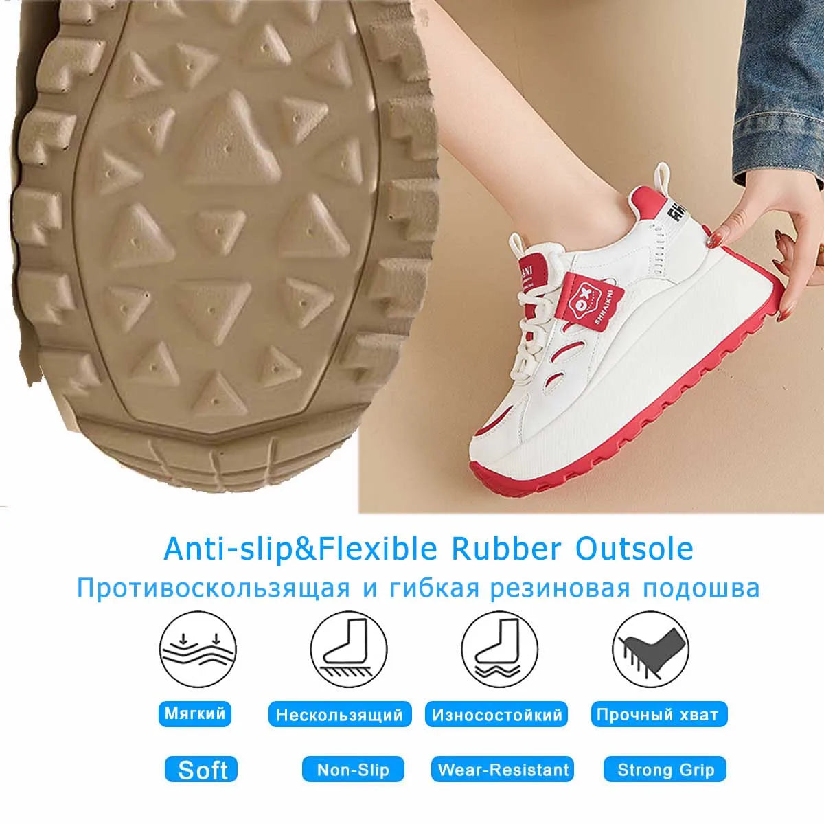 Fujin 8.5cm Synthetic Genuine Leather Spring Combat Autumn Ankle Platform Wedge Flats Chunky Sneakers Shoes Vulcanize Women