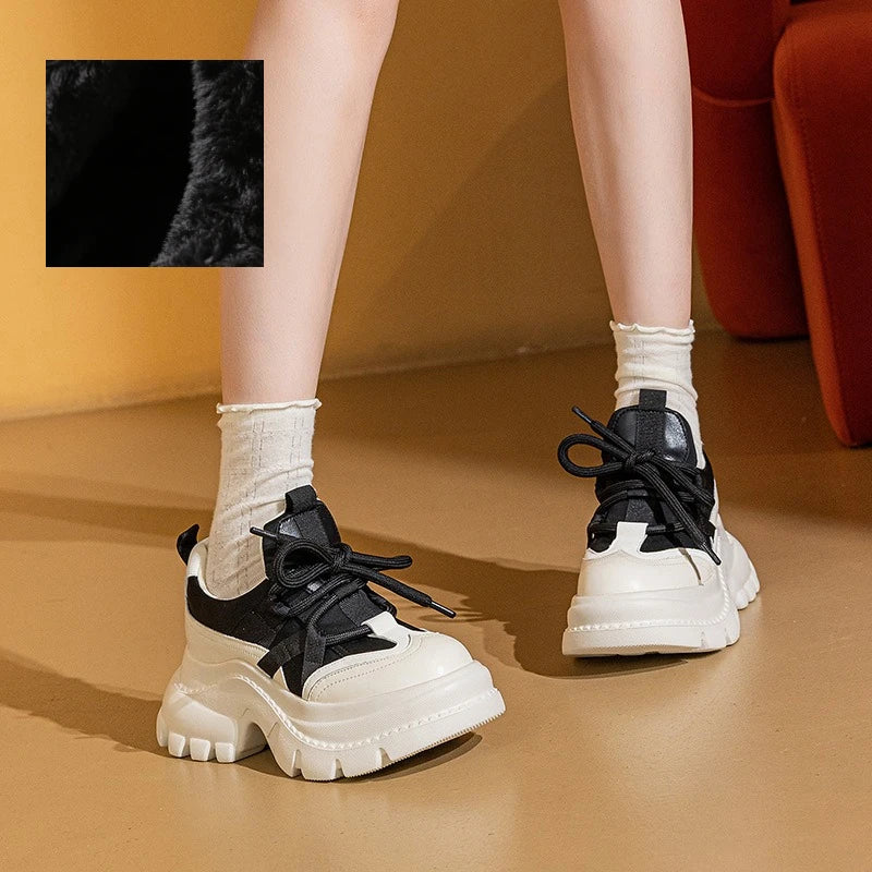 Fujin 8 Cm Women Casual Shoes Genuine Spring Autumn Fall Platform Sneakers Chunky Comfortable Non Slip Heel Walking Shoes