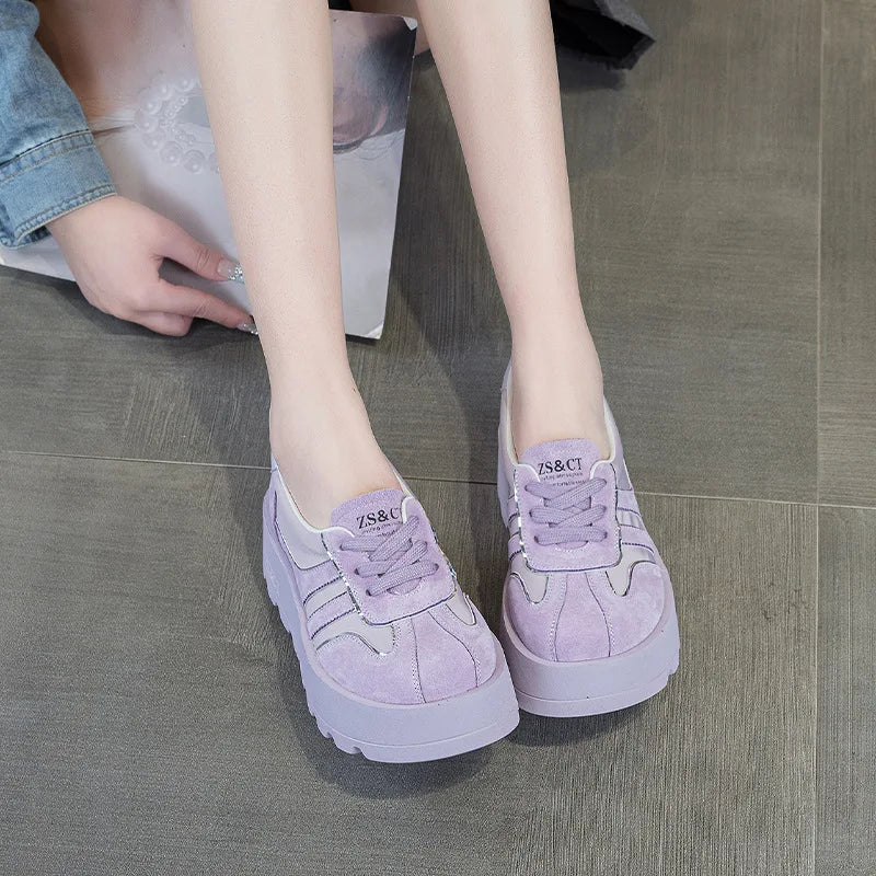 Fujin 6cm 2025 Suede Cow Genuine Leather Booties Autumn Spring Combat Shoes Women Platform Wedge Flats Ladies Ankle Booties