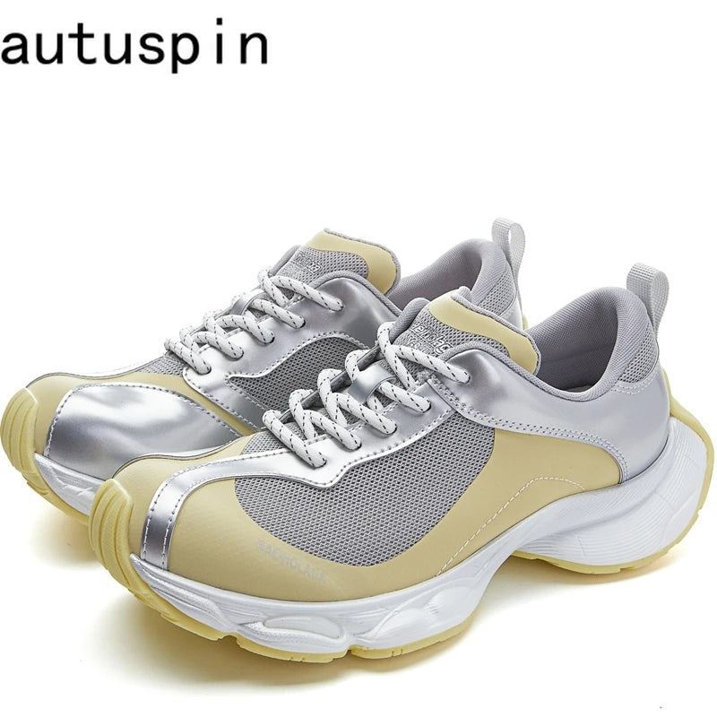 AUTUSPIN INS Tide Women Street Sneakers Outdoor Leisure Fashion Woman Shoes Four Season Leather Patchwork Female Sneakers 35-40