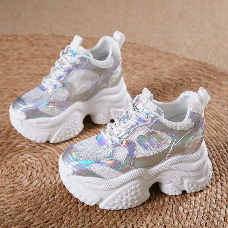 Autuspin Lace Mesh Women's Vulcanize Shoes Summer Fashion Brand High Quality Ladies Platform Chunky Sneakers Woman Size 34-39