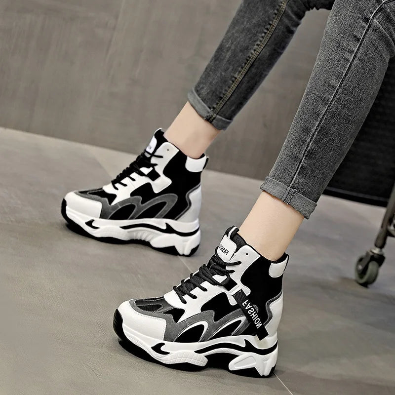 DRKANOL Fashion Women Height Increasing Ankle Boots Autumn Winter Mixed Colors Cowhide Thick Sole Platform Warm Shoes Lady Boots