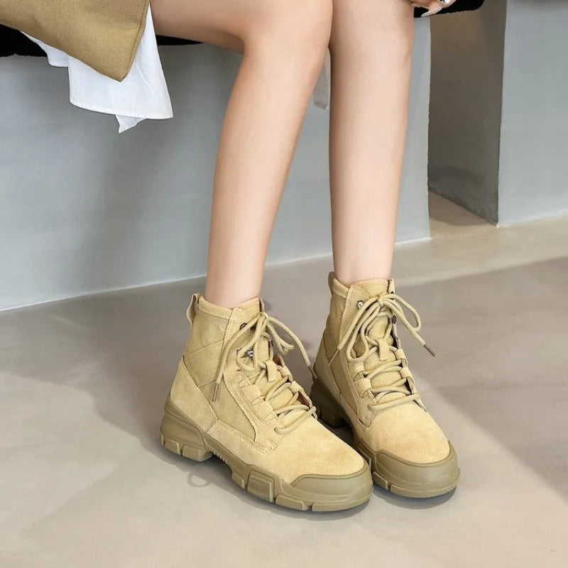 autuspin Women's Boots Fashion Canvas Shoes for Women Casual Outdoor Trekking Boot Tactical Shoe Comfortable Leisure Footwear